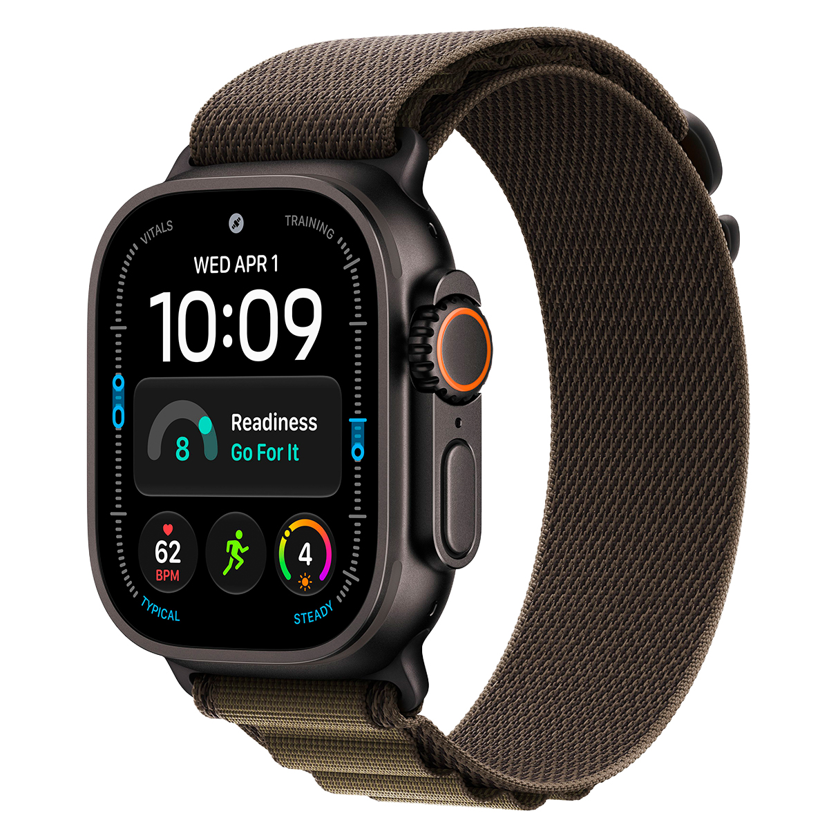 Apple Watch Ultra 4, 49 мм корпус из титана цвета «Black», ремешок Alpine Loop цвета «Dark Olive» размера S