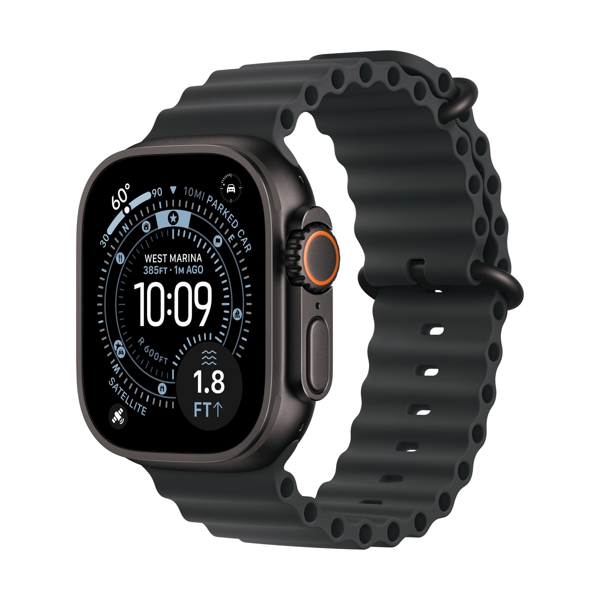 Apple Watch Ultra 3 (2025), 49 мм корпус из титана цвета «Black», ремешок Ocean Band цвета «Black»